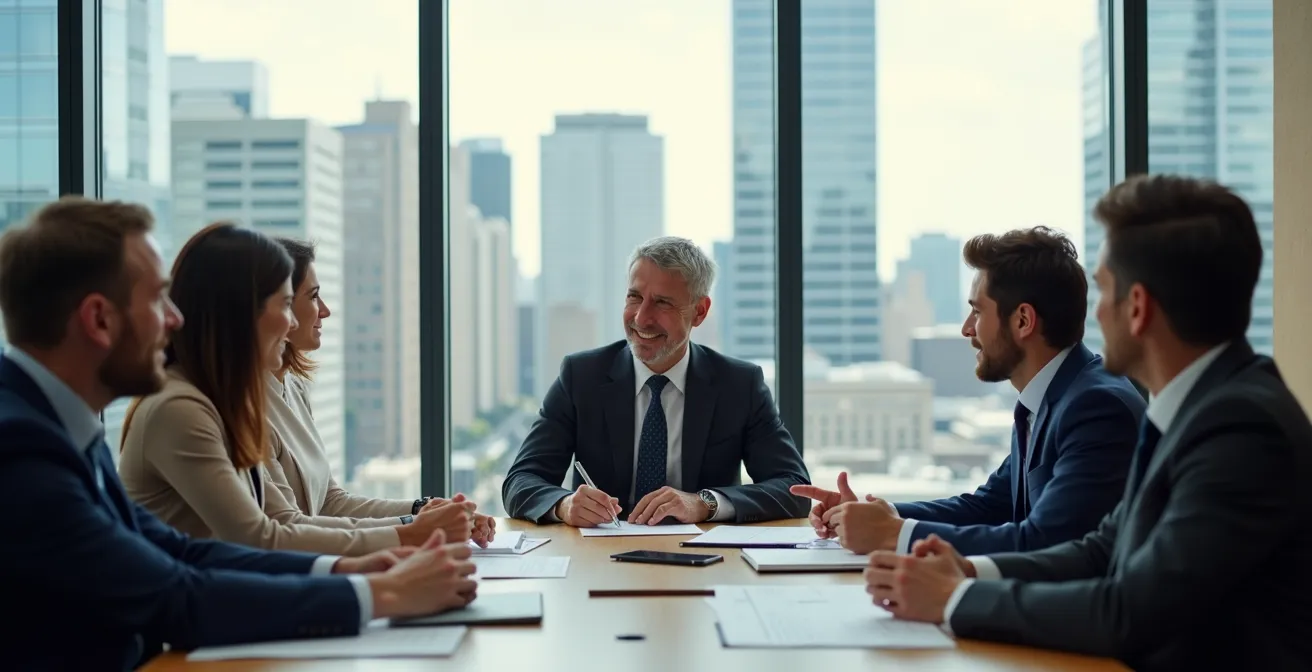Bureau moderne montréalais avec vue panoramique montrant la diversité du marché québécois