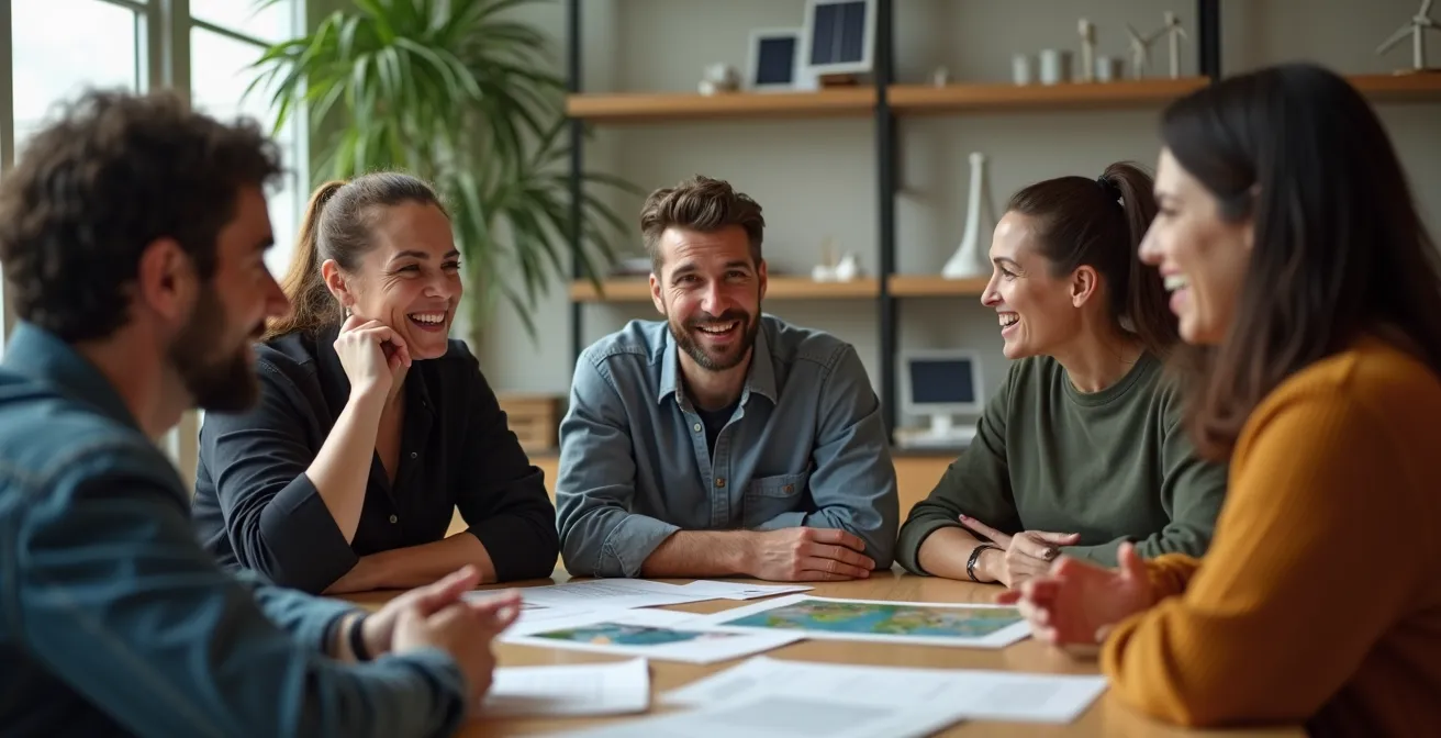 Assemblée citoyenne discutant de transition énergétique dans une salle communautaire québécoise