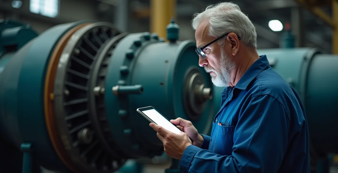 Technicien analysant des données de maintenance prédictive sur une tablette industrielle