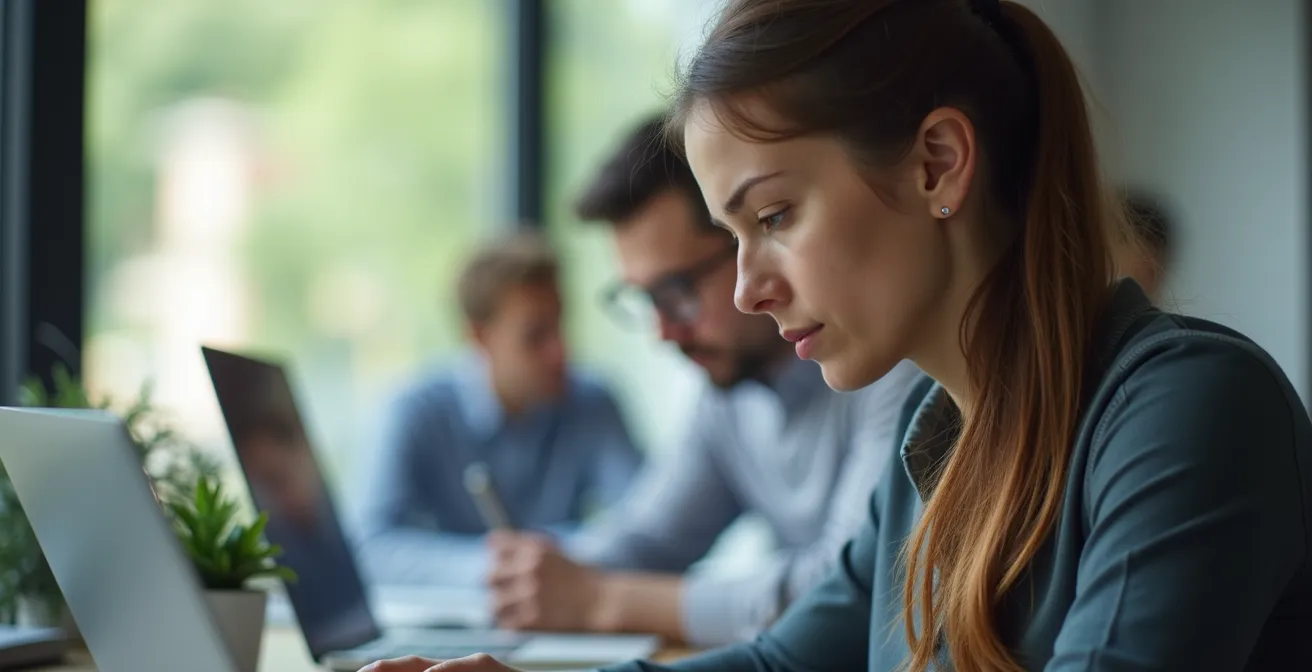 Personne suivant une formation hybride dans un cadre professionnel canadien