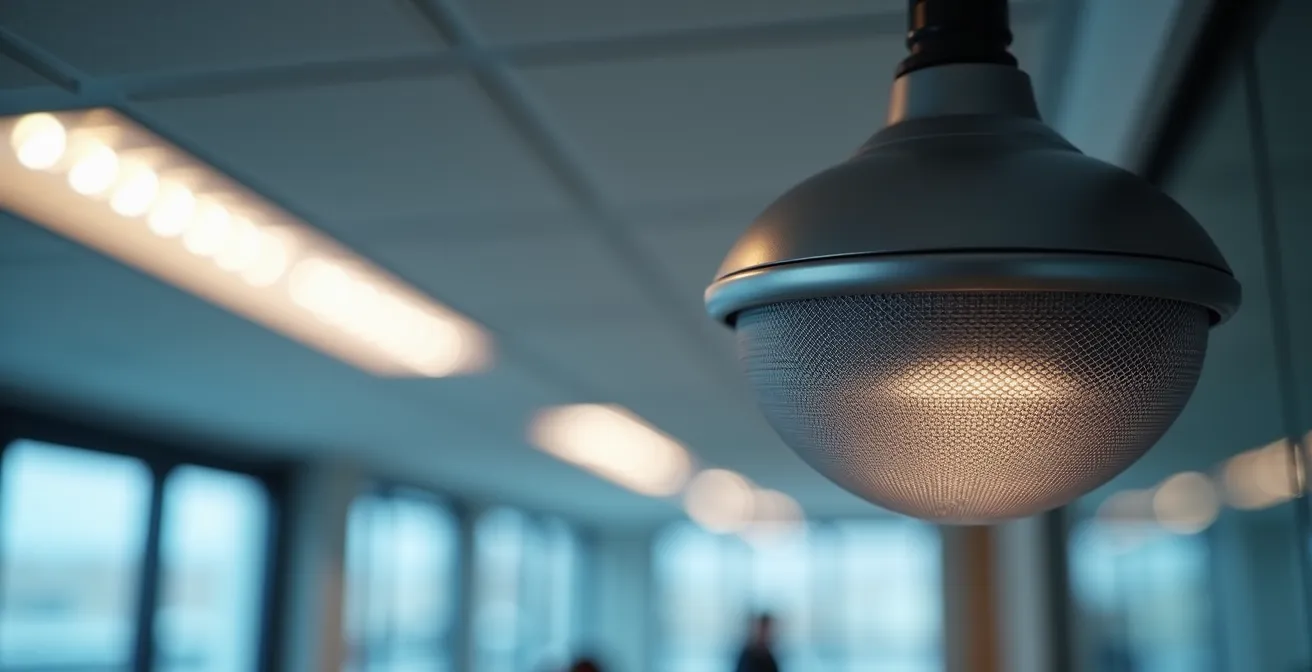 Capteur de présence moderne installé au plafond d'un bureau