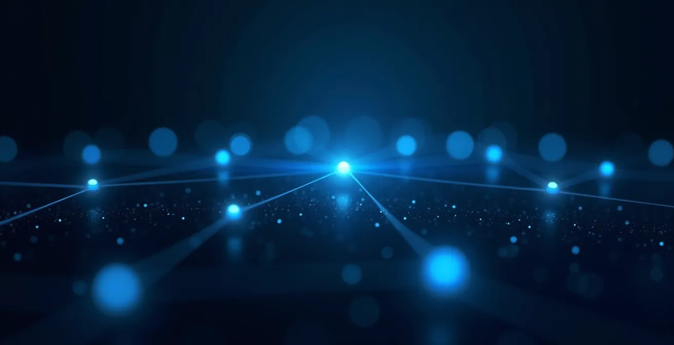 Carte conceptuelle montrant l'interconnexion des chaînes d'approvisionnement mondiales avec des points de connexion lumineux