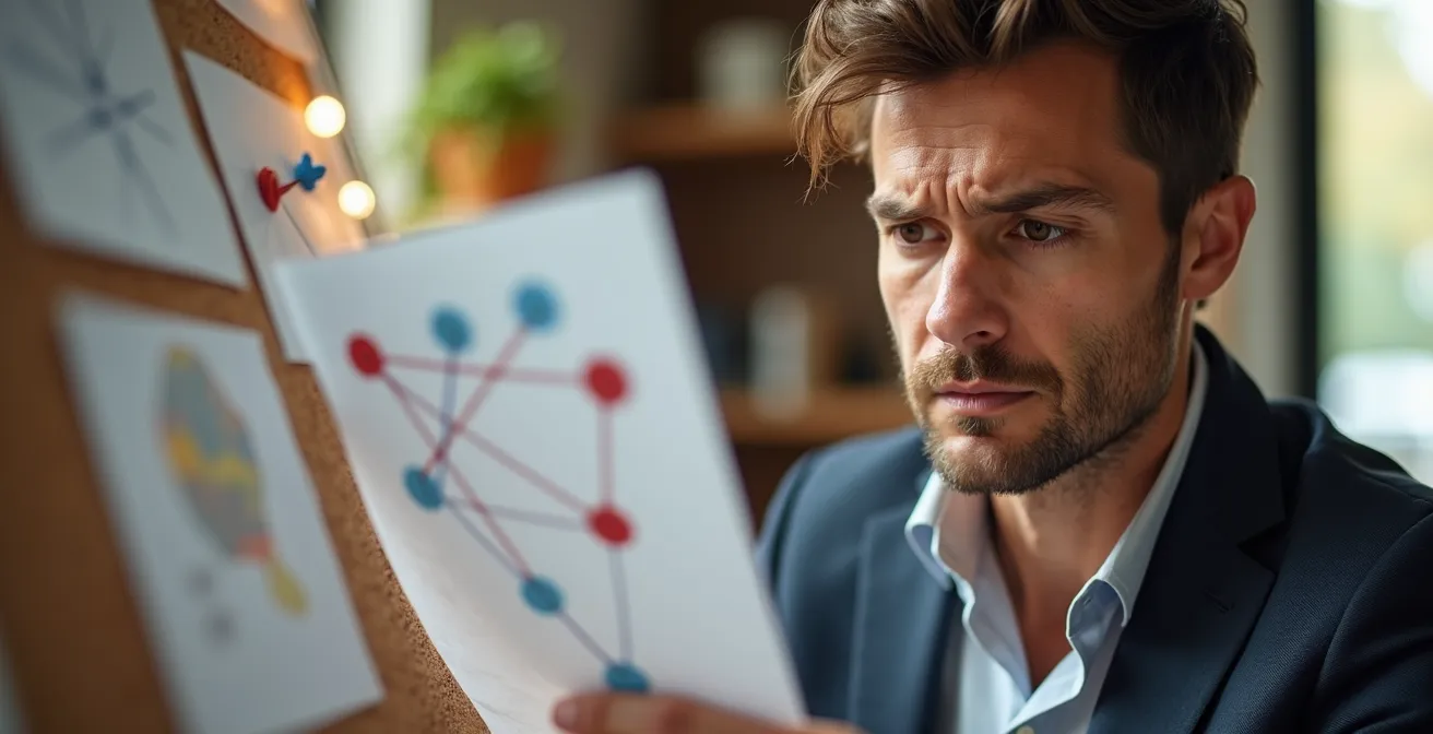 Réseau de connexions symbolisant une chaîne d'approvisionnement complexe avec points de vulnérabilité