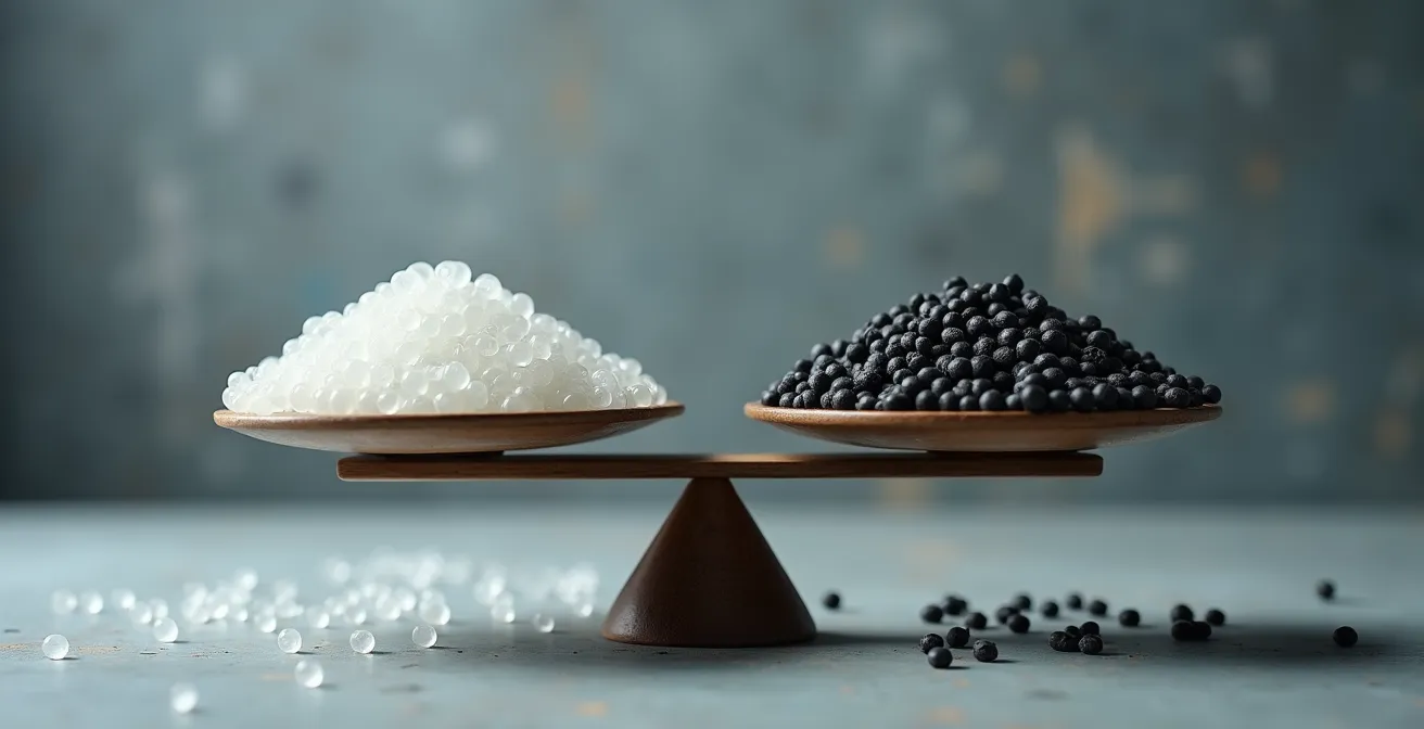 Visualisation comparative des coûts entre plastique vierge et recyclé avec facteurs économiques