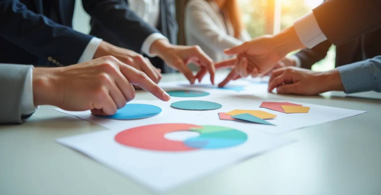 Représentation visuelle moderne d'un document juridique avec icônes et éléments graphiques