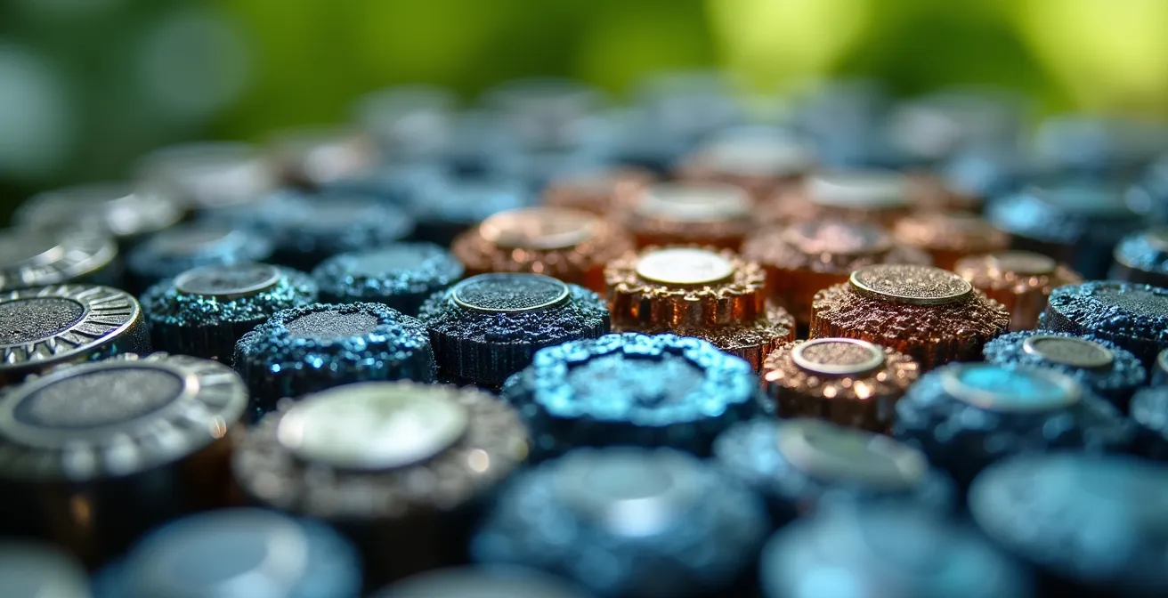 Visualisation du cycle de vie complet d'une batterie, de l'extraction des minéraux au recyclage, dans un design circulaire moderne