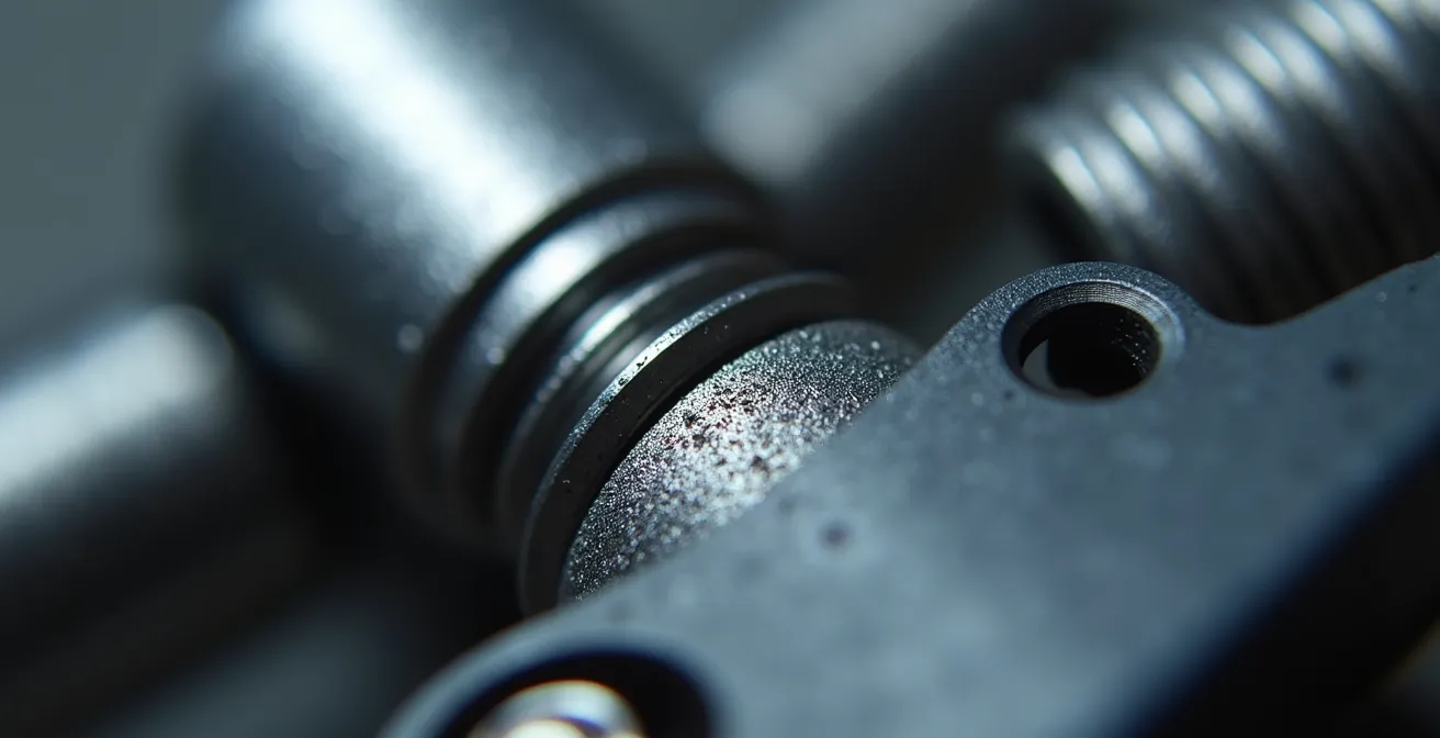 Gros plan macro sur un produit montrant la fusion problématique de plastique et métal rendant le recyclage impossible