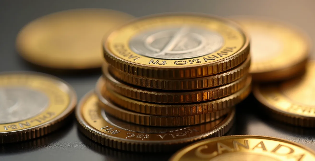 Vue macro détaillée de pièces de monnaie canadiennes avec effet de profondeur de champ