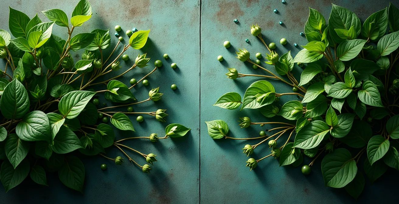 Composition symbolique avec des éléments naturels et architecturaux représentant l'équilibre durable