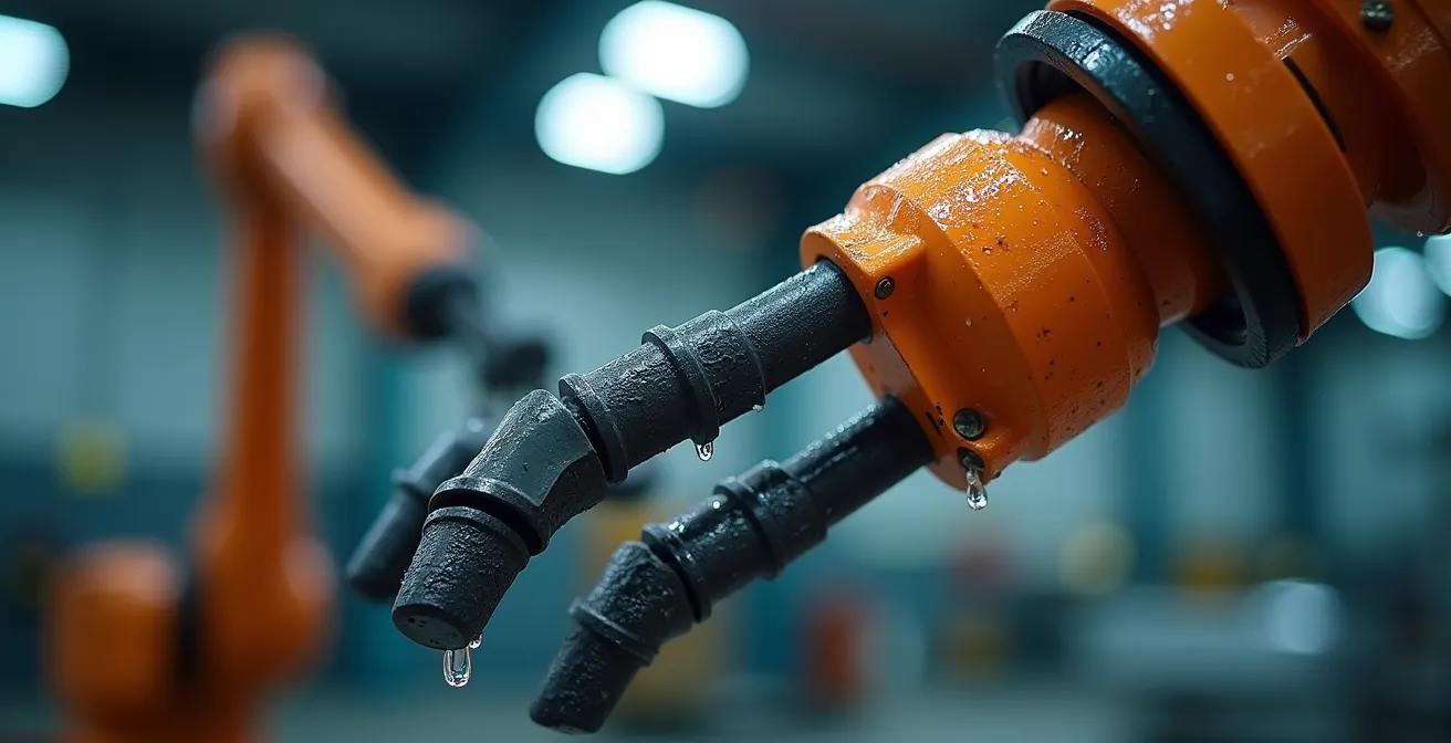 Vue macro détaillée de ventouses industrielles montrant les textures et l'usure