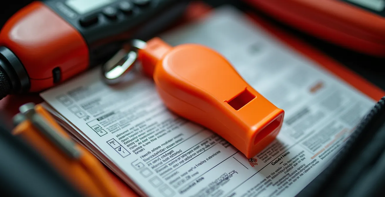 Kit de crise SST ouvert montrant des documents organisés et des outils de communication d'urgence