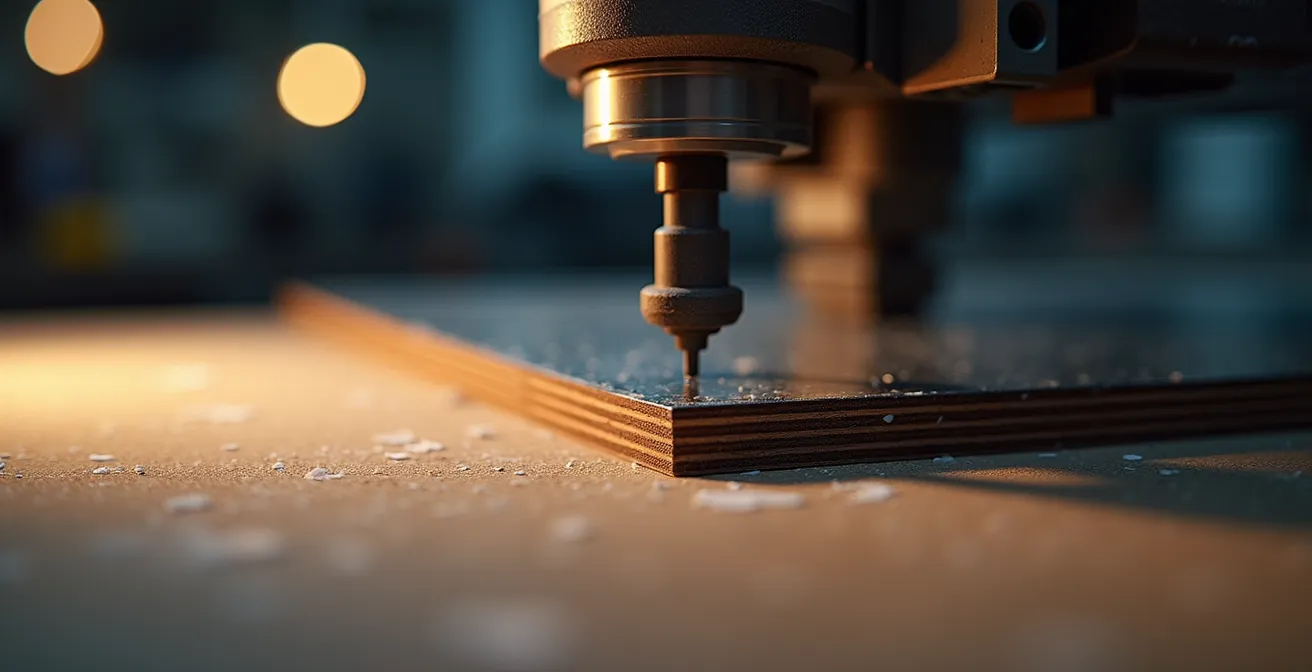 Vue macro d'un processus de découpe de matériaux composites optimisé par intelligence artificielle