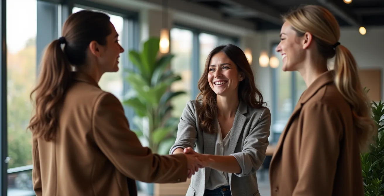 Équipe accueillant chaleureusement un collègue de retour après convalescence