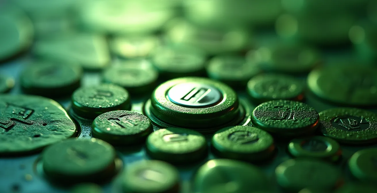 Vue macro de circuits électroniques avec textures de batteries et composants verts