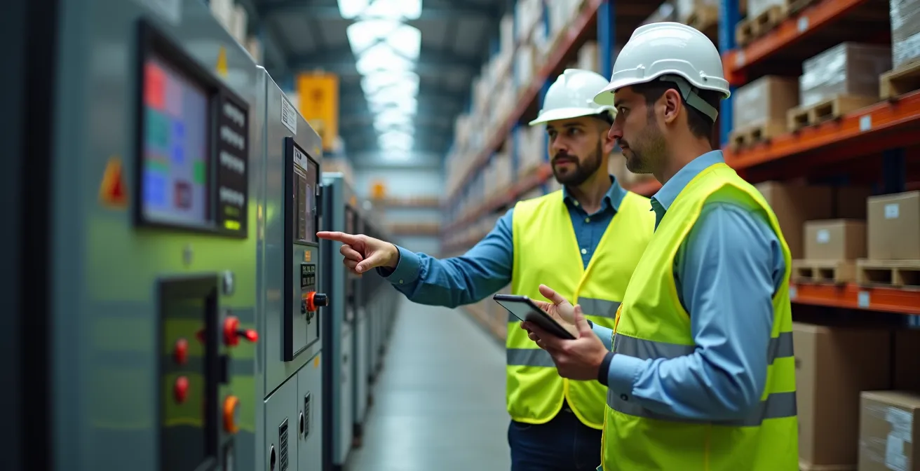 Formation collaborative entre un employé expérimenté et un collègue dans un environnement industriel canadien